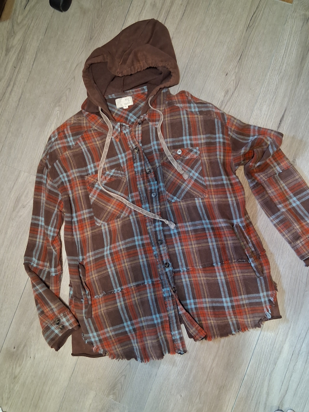 Oli & Hali Boho Grunge Patchwork Plaid Shacket DS8180 Sz M Oversized Flannel